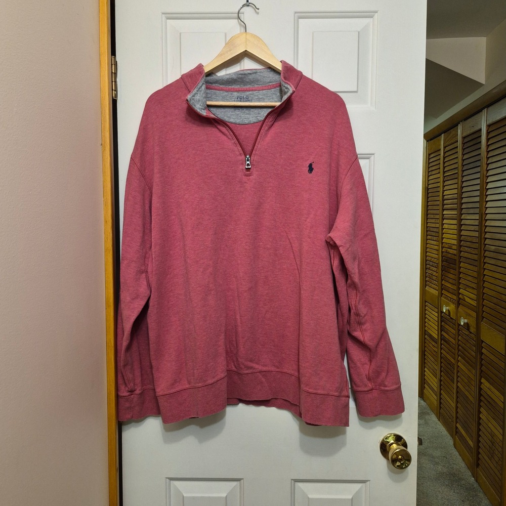 Polo Ralph Lauren Performance Mens 2LT 1/4 Zip Pullover Heathered Pink Red 2TGL